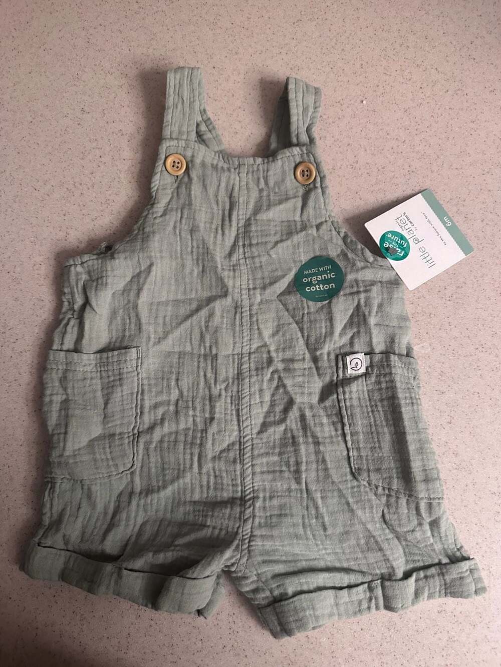 Little Planet by Carter's Organic Cotton Gauze Shortalls Green Size 6M NWT